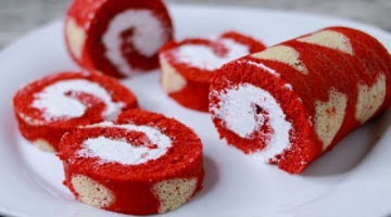 Recipe Red Velvet Swiss Roll Cake Without Oven | Heart Pattern Swiss Roll Cake | Swiss Roll Cake Recipe