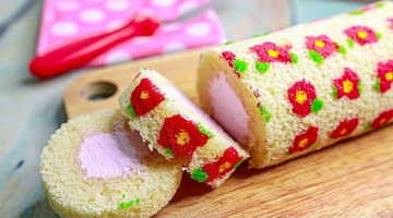 Floral Print Roll Cake | Eggless & Without Oven | Floral Swiss Roll Cake | Eggless Swiss Roll Cake