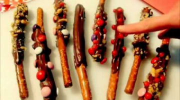 VALENTINE'S DAY dessert or treat - How to make CARAMEL & CHOCOLATE dipped PRETZEL RODS